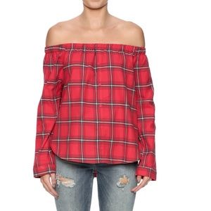 Off the shoulder plaid blouse